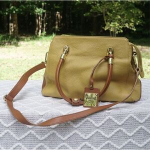 Valentina Italia Mustard Gold Pebbled Leather Satchel Purse